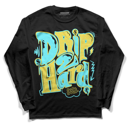 Aqua 5s DopeSkill Long Sleeve T-Shirt Drip Too Hard Graphic - Black 