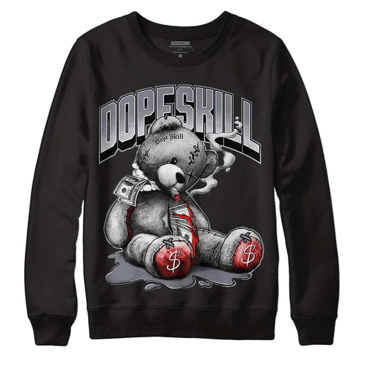 Fire Red 9s DopeSkill Sweatshirt Sick Bear Graphic - Black 