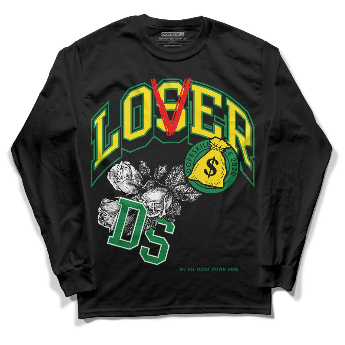 Dunk Low Reverse Brazil DopeSkill Long Sleeve T-Shirt Loser Lover Graphic - Black