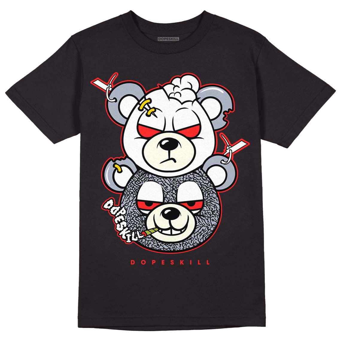 Jordan 3 Retro White Cement Reimagined DopeSkill T-Shirt New Double Bear Graphic Streetwear - Black