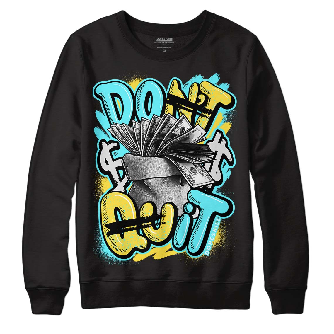 Aqua 5s DopeSkill Sweatshirt Don't Quit Graphic - Black 