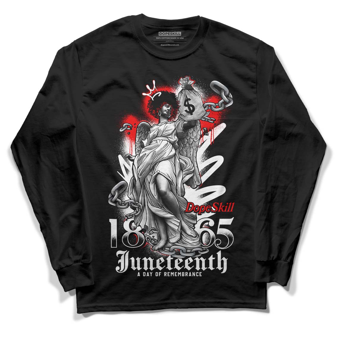 Chicago 2s DopeSkill Long Sleeve T-Shirt Juneteenth Graphic - Black