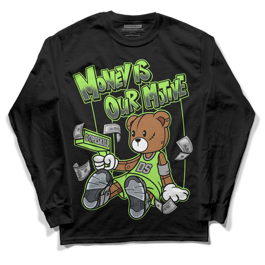 Green Bean 5s DopeSkill Long Sleeve T-Shirt Money Is Our Motive Bear Graphic - Black