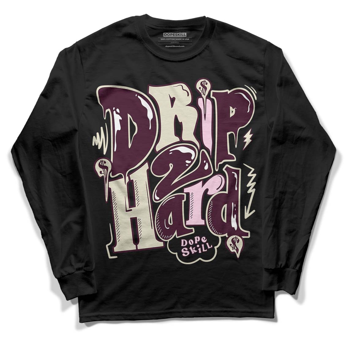 Dunk Low Night Maroon and Medium Soft Pink DopeSkill Long Sleeve T-Shirt Drip Too Hard Graphic Streetwear - Black