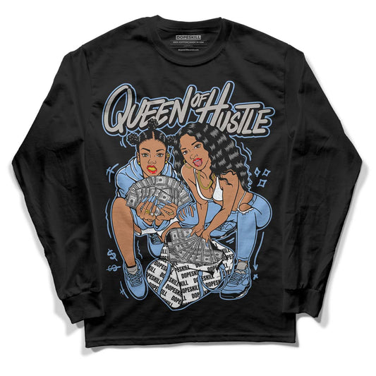 Jordan 5 Retro University Blue DopeSkill Long Sleeve T-Shirt Queen Of Hustle Graphic Streetwear - Black