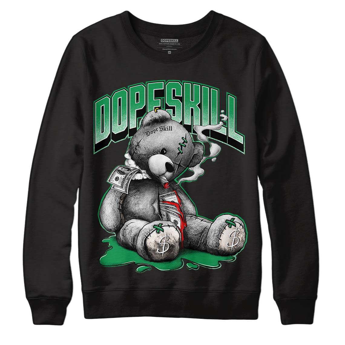 Jordan 2 Retro Lucky Green DopeSkill Sweatshirt Sick Bear Graphic Streetwear  - Black 