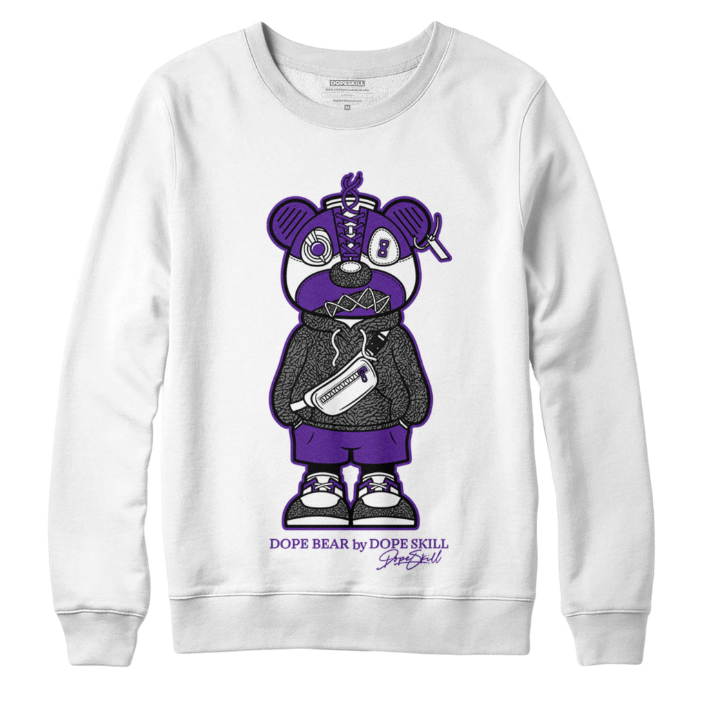 Jordan 3 Dark Iris DopeSkill Sweatshirt Sneaker Bear Graphic - White 