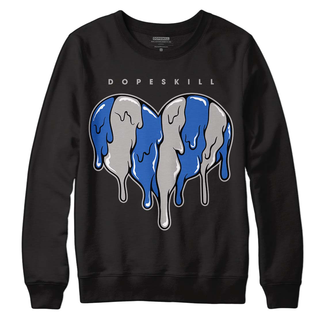 True Blue 1s DopeSkill Sweatshirt Slime Drip Heart Graphic - Black