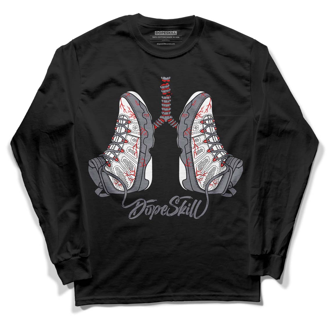 Fire Red 9s DopeSkill Long Sleeve T-Shirt Breathe Graphic - Black 