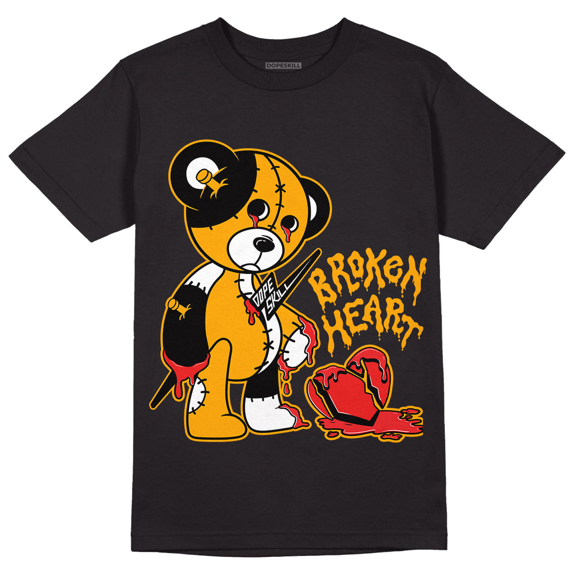 Taxi Yellow Toe 1s DopeSkill T-Shirt Broken Heart Graphic - Black 