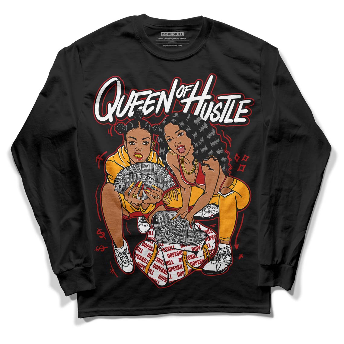 Cardinal 7s DopeSkill Long Sleeve T-Shirt Queen Of Hustle Graphic - Black