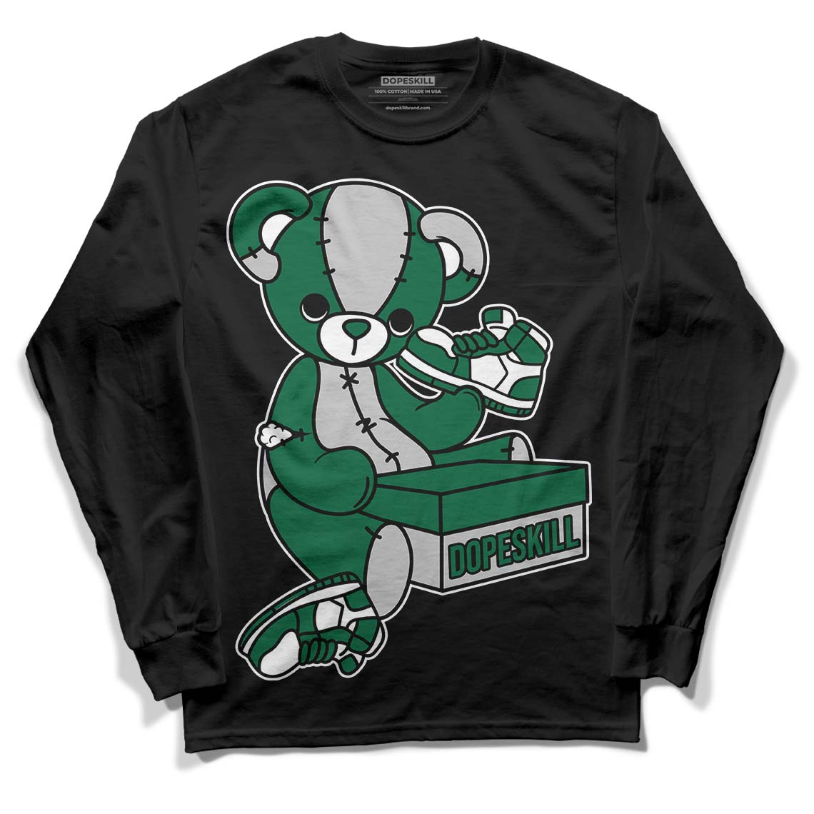 Gorge Green 1s DopeSkill Long Sleeve T-Shirt Sneakerhead BEAR Graphic - Black 