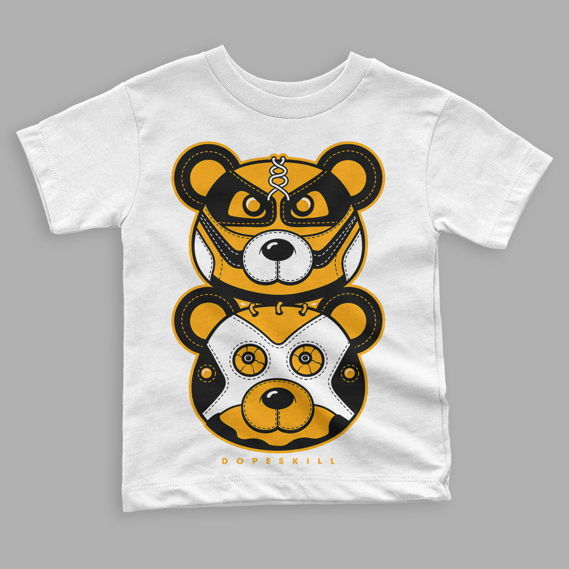 Taxi Yellow Toe 1s DopeSkill Toddler Kids T-shirt Leather Bear Graphic - White 