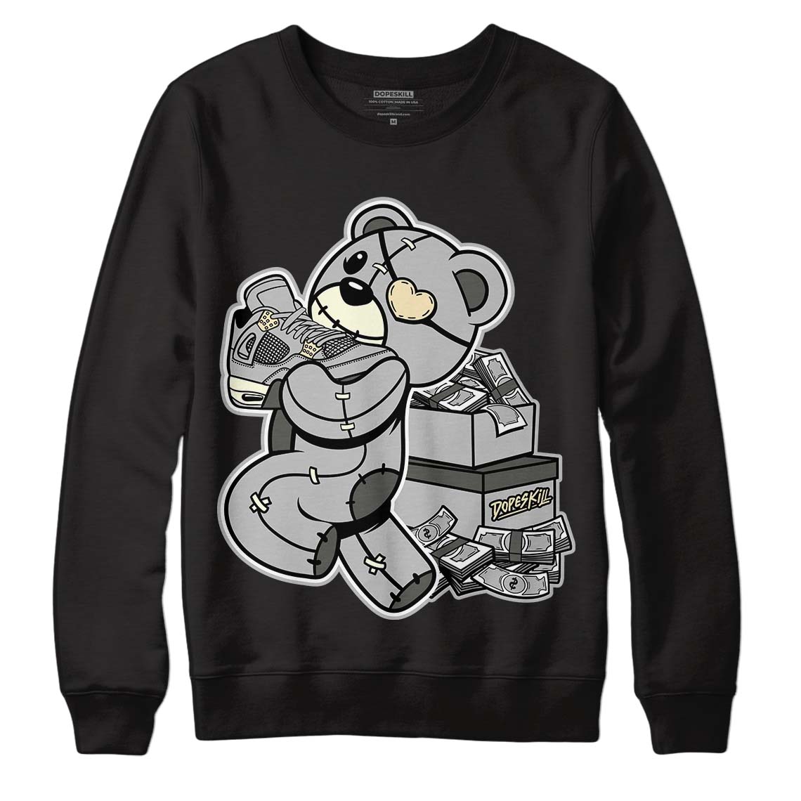 Jordan 4 Retro SE Craft Photon Dust DopeSkill Sweatshirt Bear Steals Sneaker Graphic Streetwear  - Black 