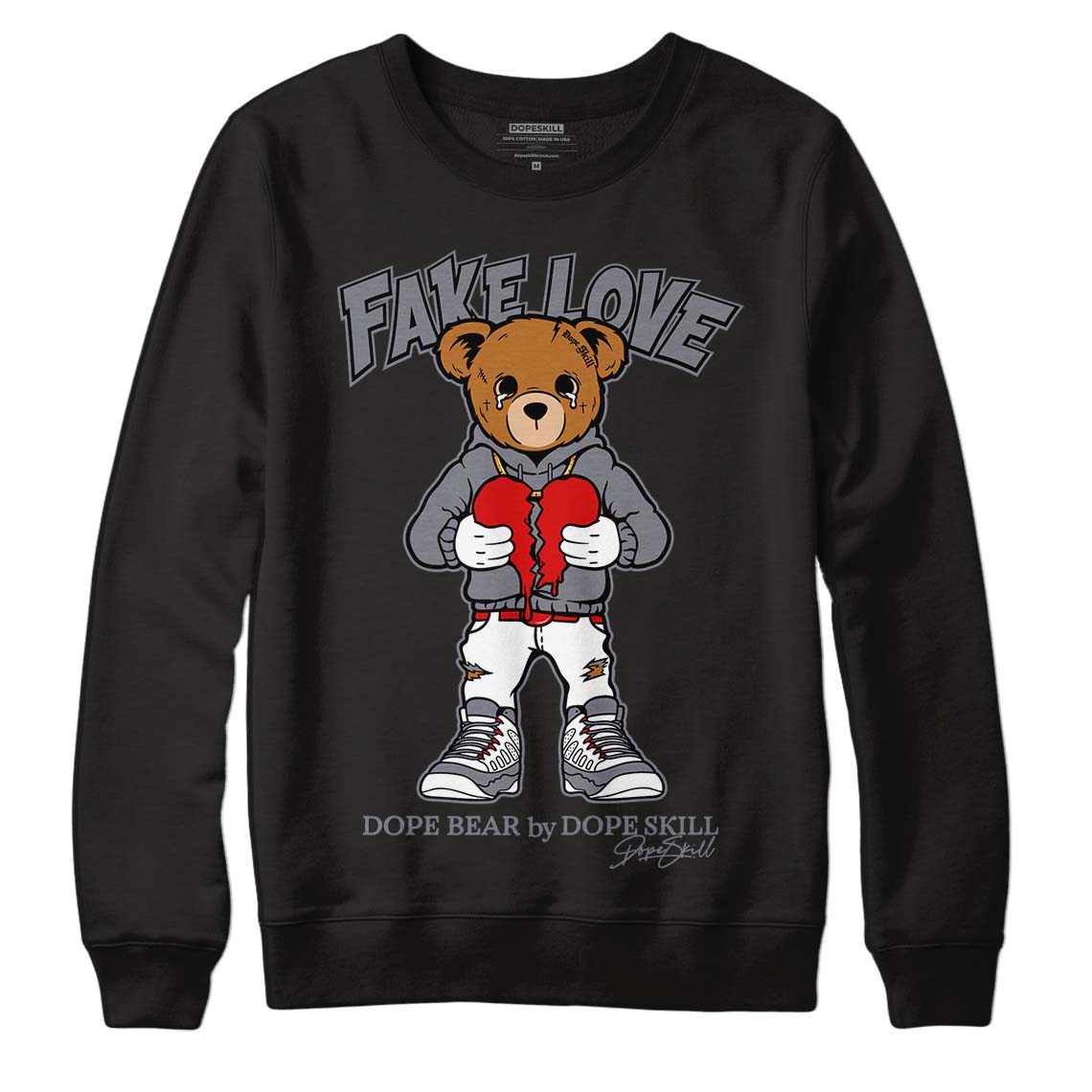 Fire Red 9s DopeSkill Sweatshirt Fake Love Graphic - Black 