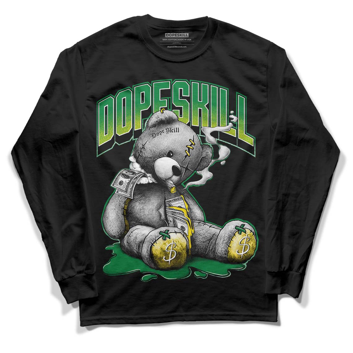 Dunk Low Reverse Brazil DopeSkill Long Sleeve T-Shirt Sick Bear Graphic - Black