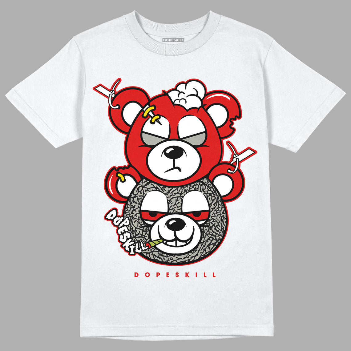 Fire Red 3s DopeSkill T-Shirt New Double Bear Graphic  - White 