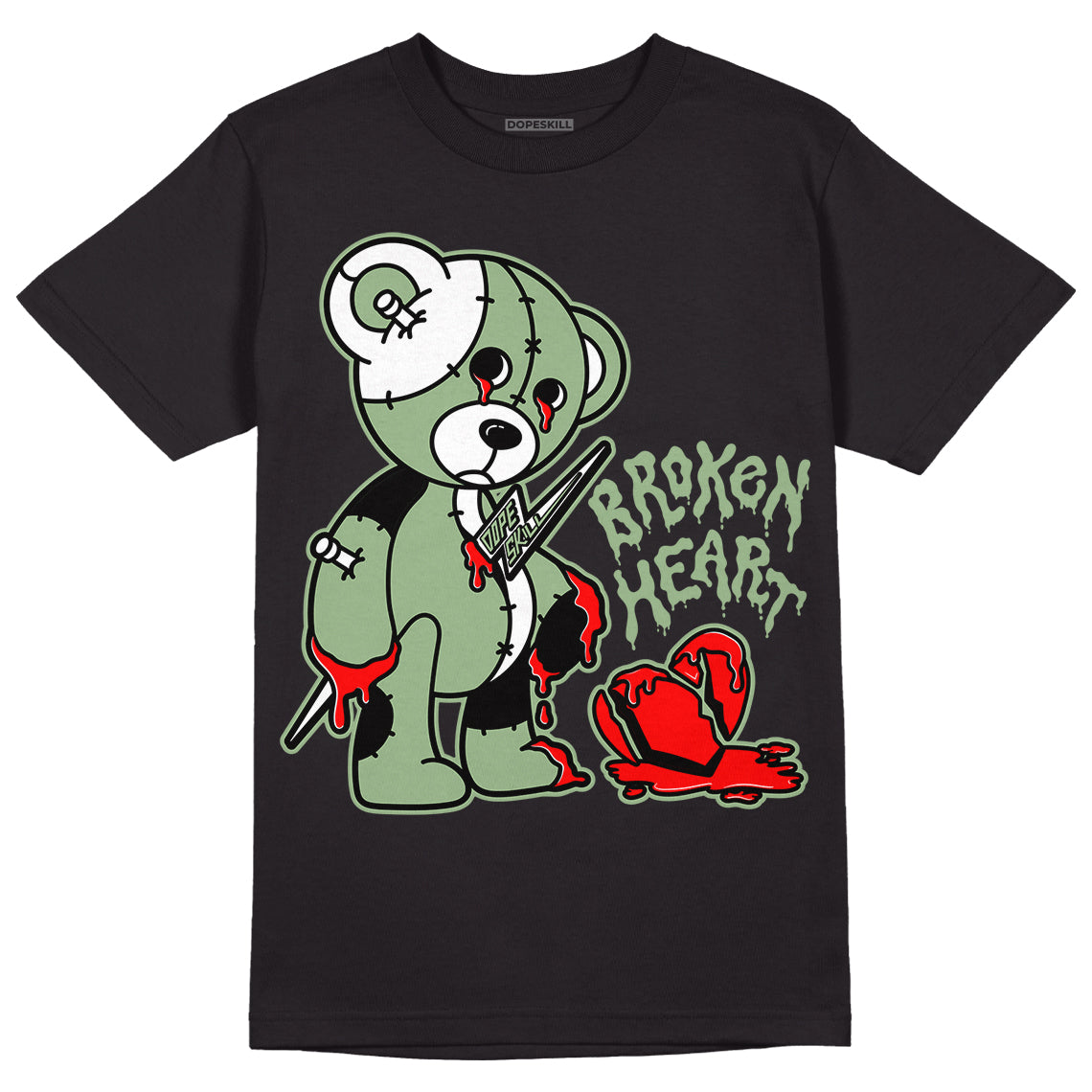 Seafoam 4s DopeSkill T-Shirt Broken Heart Graphic - Black 