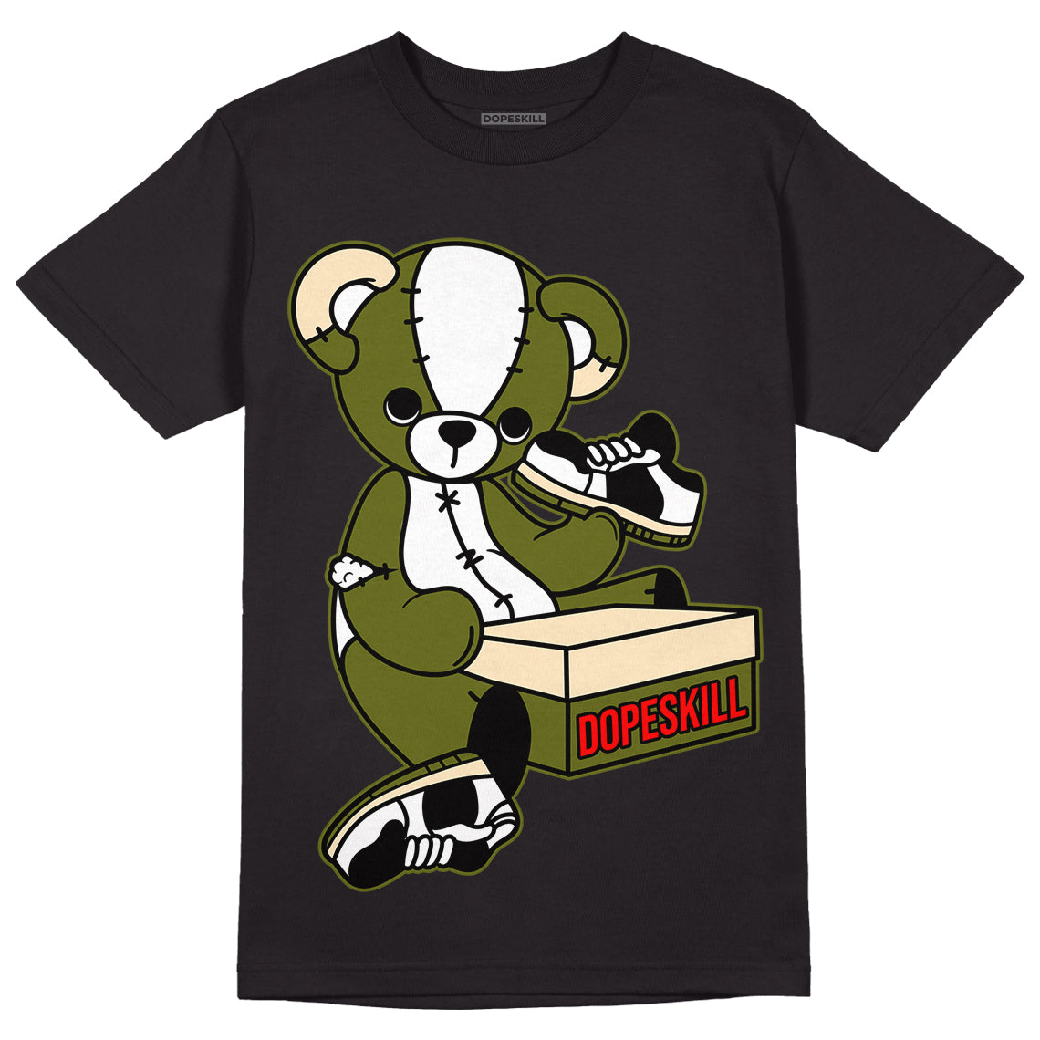 Travis Scott x Jordan 1 Low OG “Olive” DopeSkill T-Shirt Sneakerhead BEAR Graphic Streetwear - Black