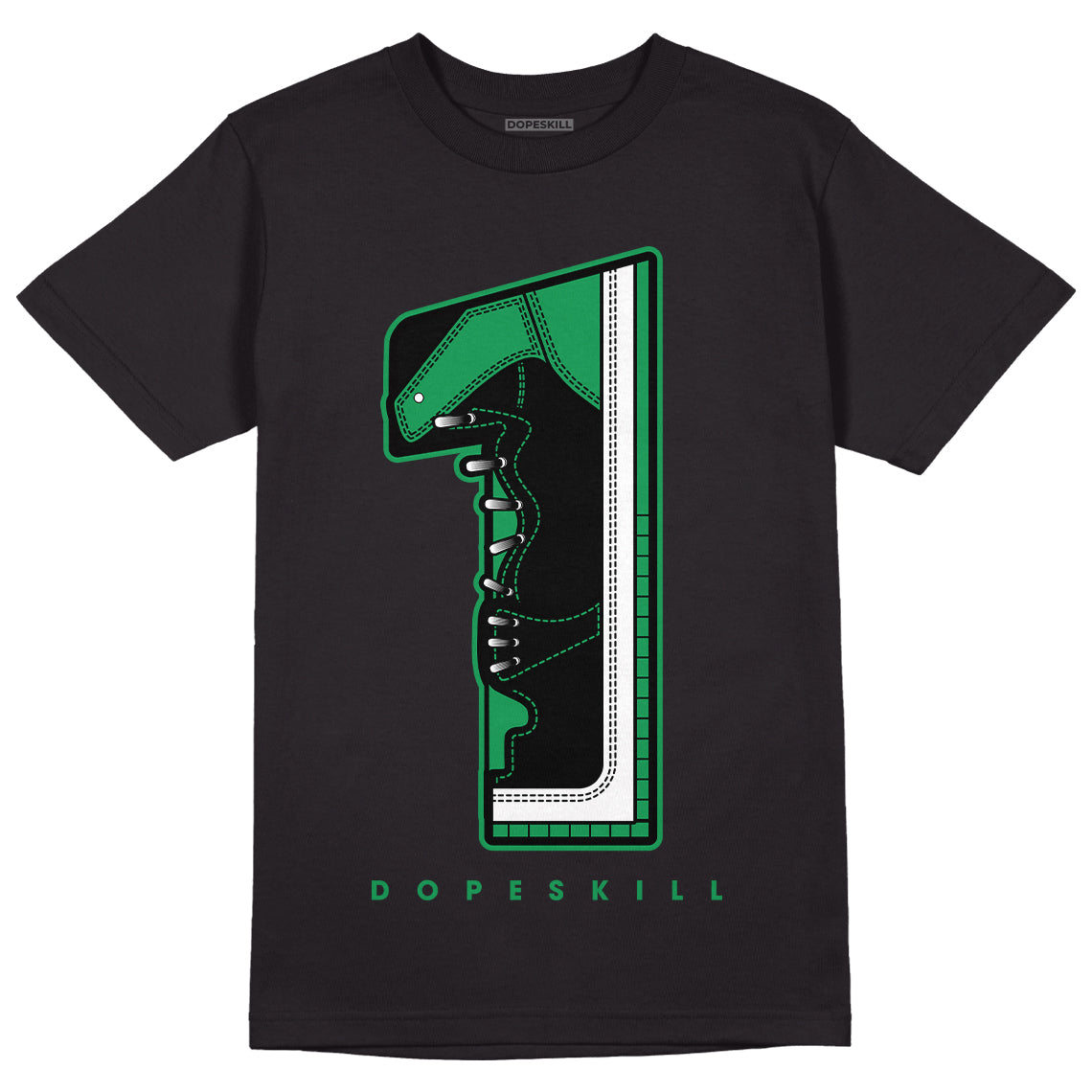 Jordan 1 Low Lucky Green DopeSkill T-Shirt No.1 Graphic Streetwear - Black