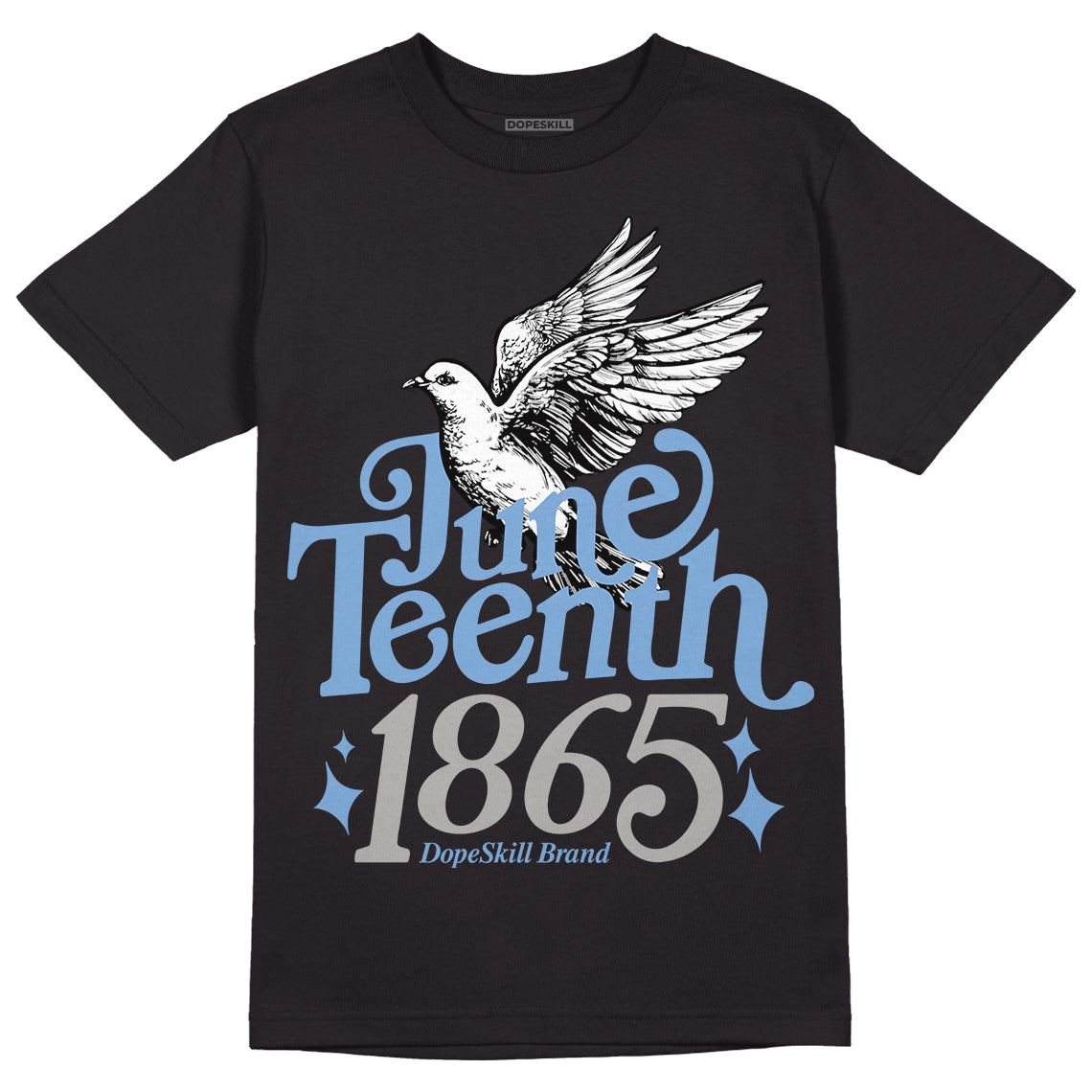 Jordan 5 Retro University Blue DopeSkill T-Shirt Juneteenth 1865 Graphic Streetwear - Black