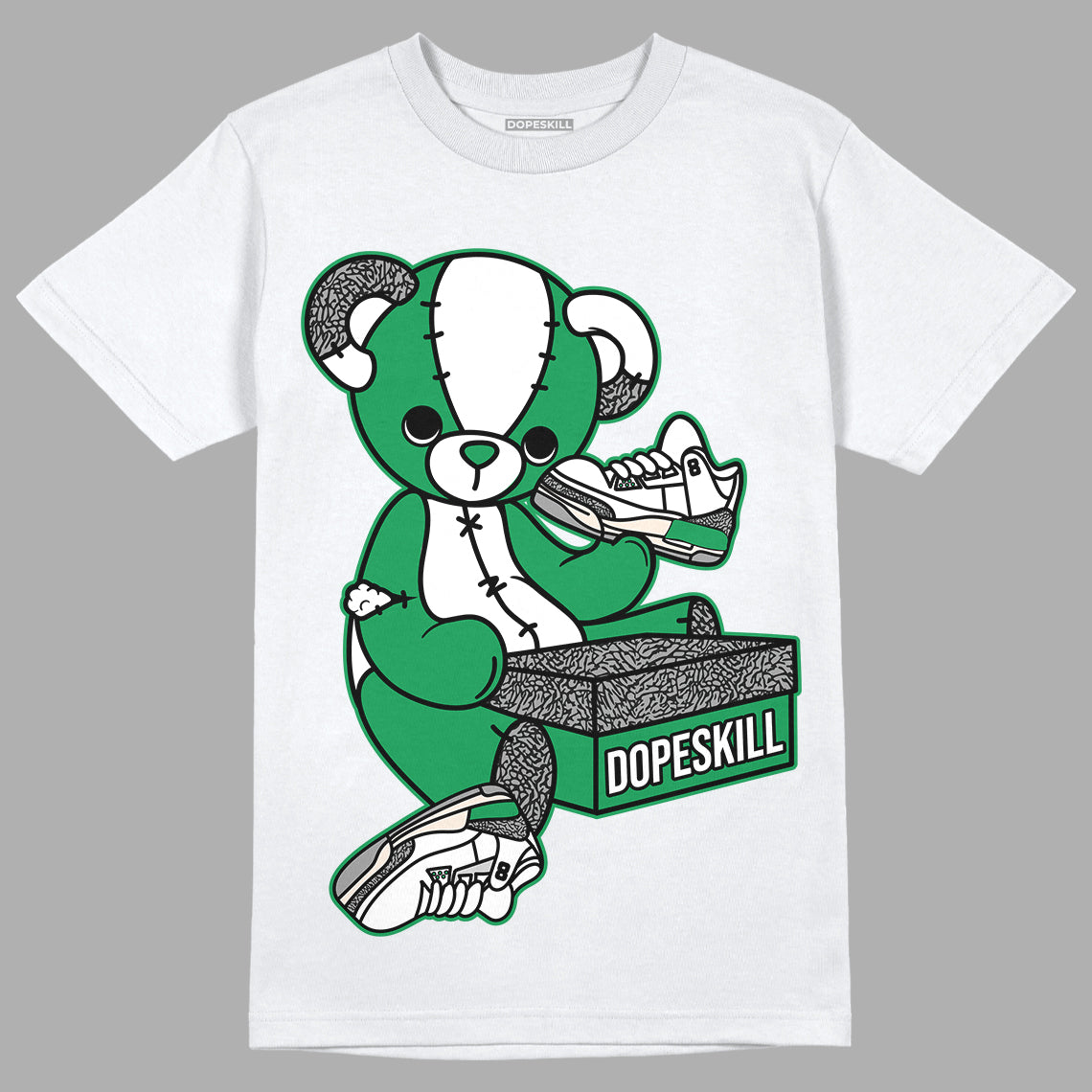 Jordan 3 WMNS “Lucky Green” DopeSkill T-Shirt Sneakerhead BEAR Graphic Streetwear - White