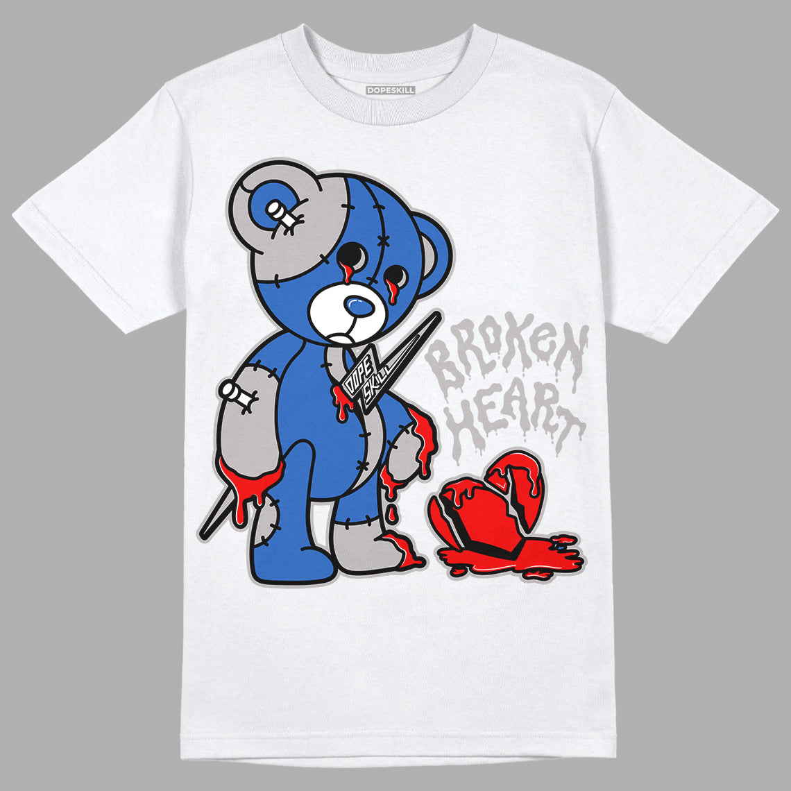 True Blue 1s DopeSkill T-Shirt Broken Heart Graphic - White