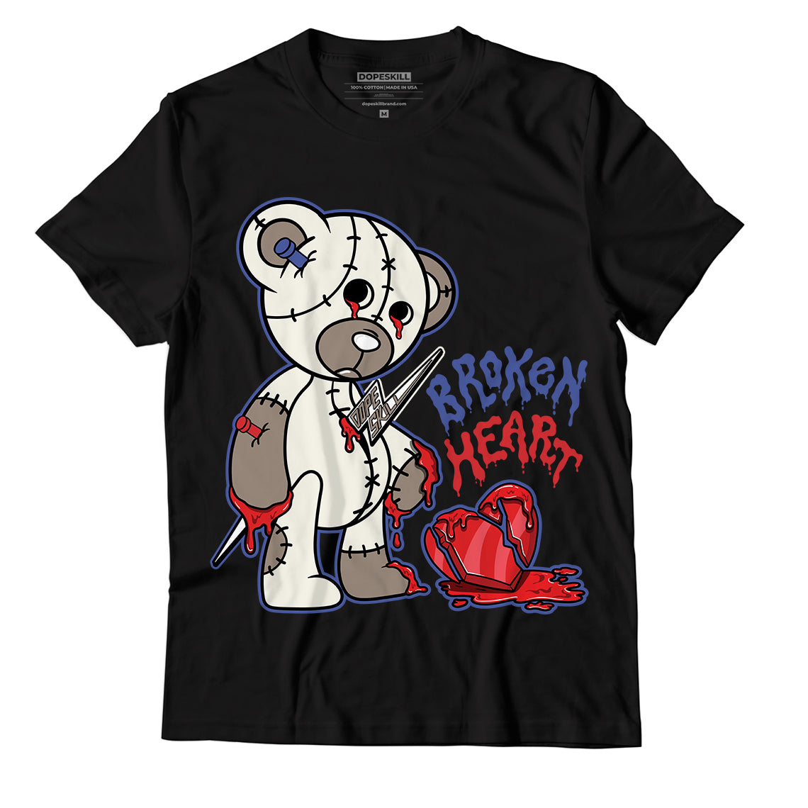 Jordan 4 Sail Canvas DopeSkill T-Shirt Broken Heart Graphic - Black