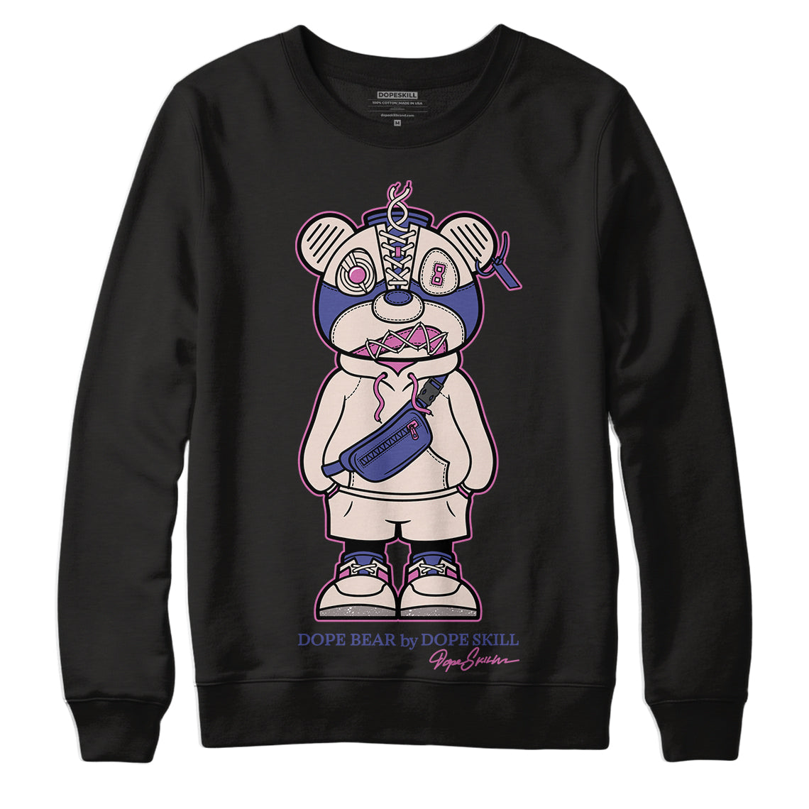 Jordan 7 SE Sapphire DopeSkill Sweatshirt Sneaker Bear Graphic - Black 