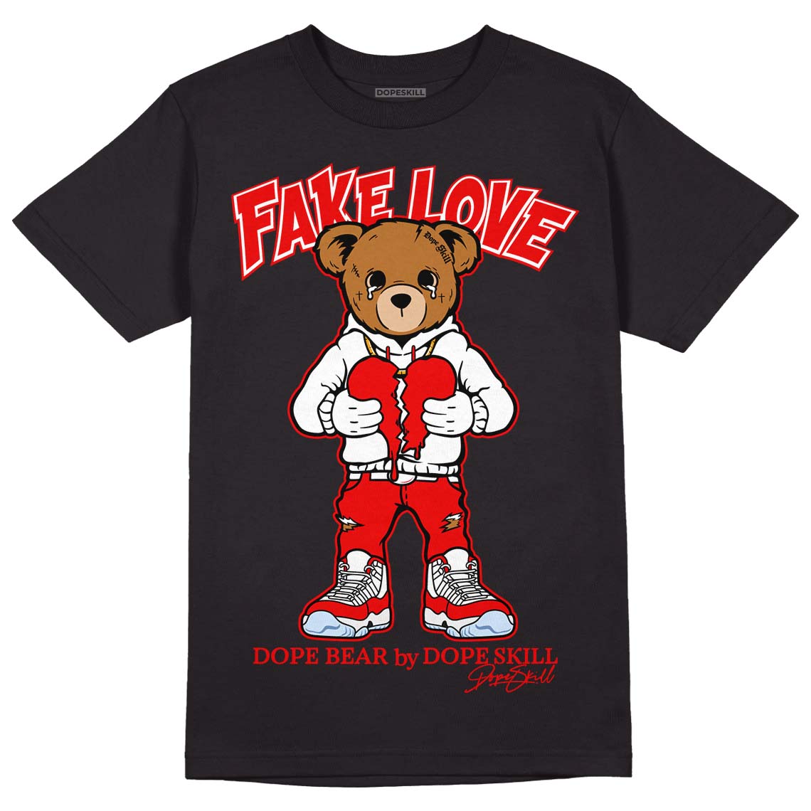 Cherry 11s DopeSkill T-Shirt Fake Love Graphic - Black