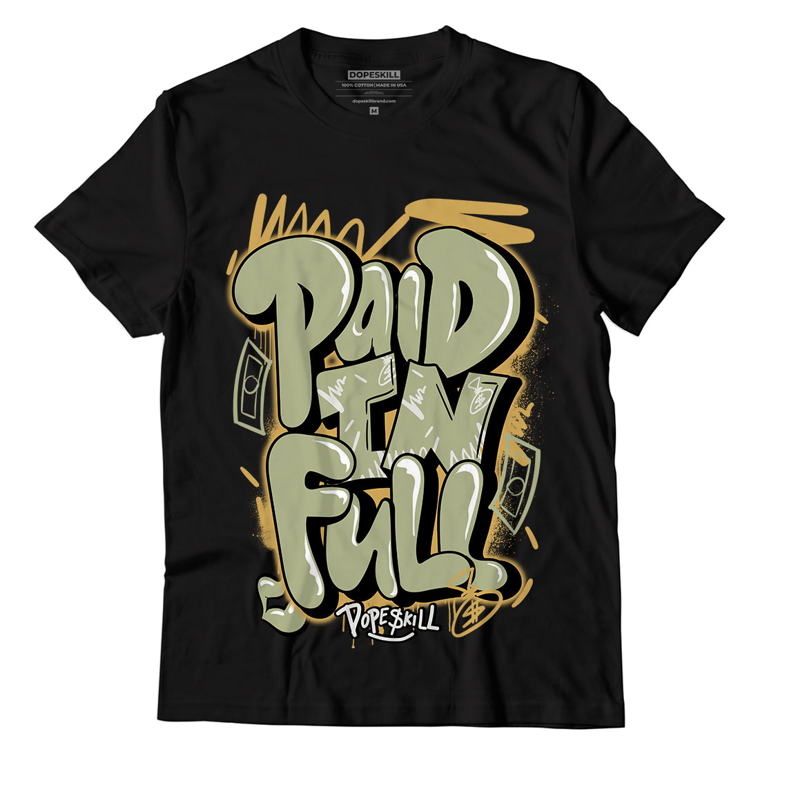 Jordan 5 Jade Horizon DopeSkill T-Shirt New Paid In Full Graphic - Black 