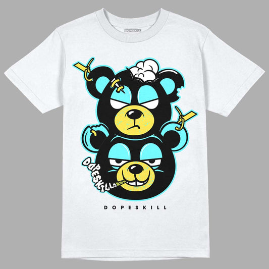 Aqua 5s DopeSkill T-Shirt New Double Bear Graphic - White