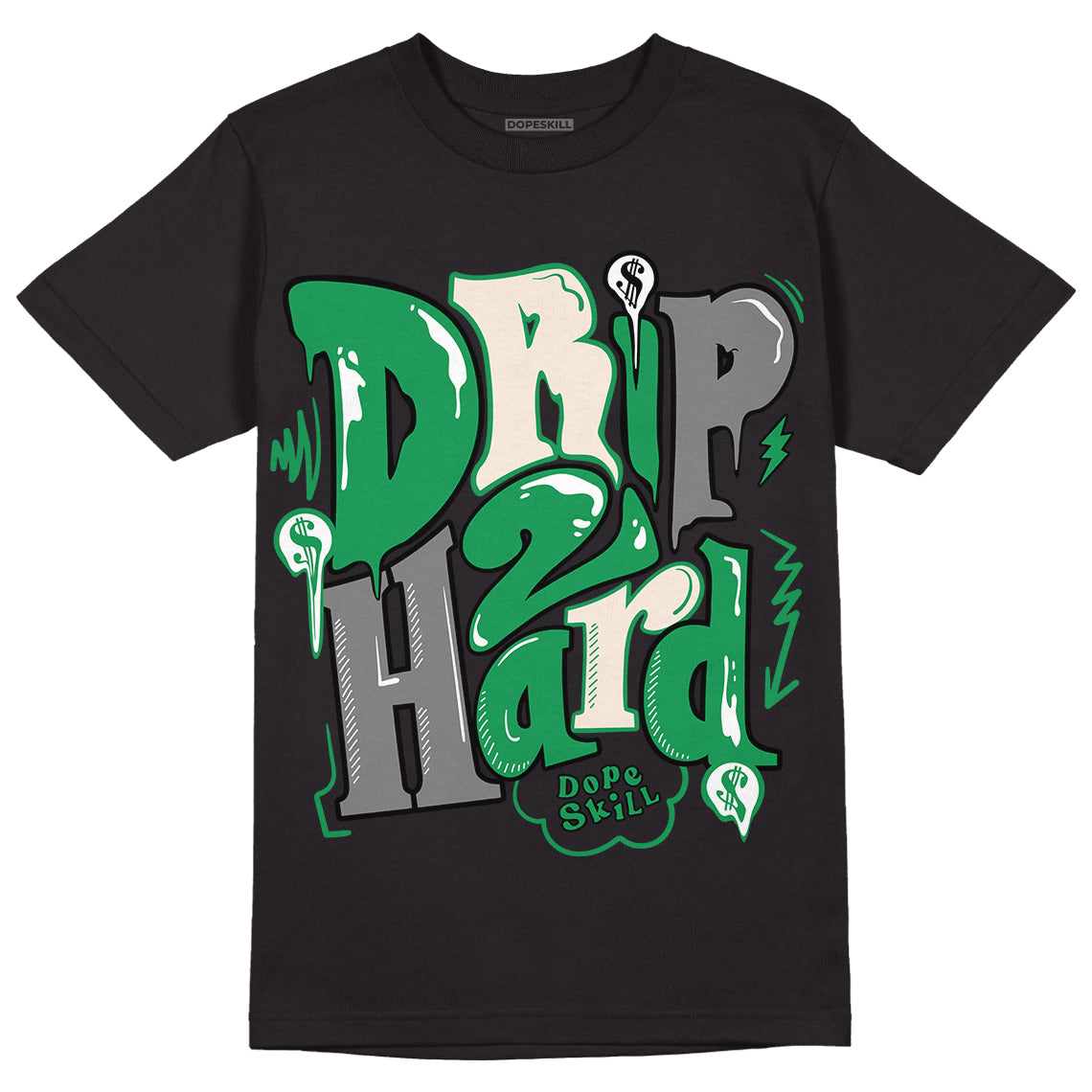 Jordan 2 Retro Lucky Green DopeSkill T-Shirt Drip Too Hard Graphic Streetwear - Black 