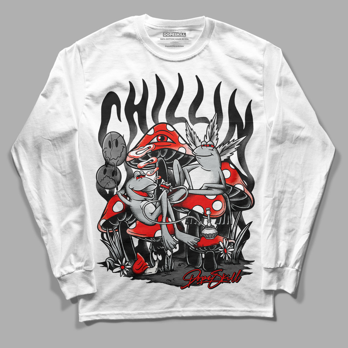 Black Canvas 4s DopeSkill Long Sleeve T-Shirt Chillin Graphic - White 