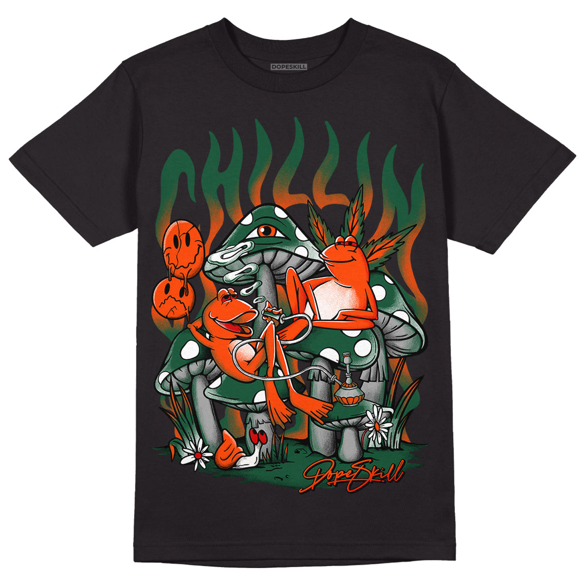 Dunk Low Team Dark Green Orange DopeSkill T-Shirt Chillin Graphic - Black