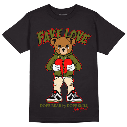 Travis Scott x Jordan 1 Low OG “Olive” DopeSkill T-Shirt Fake Love Graphic Streetwear - Black