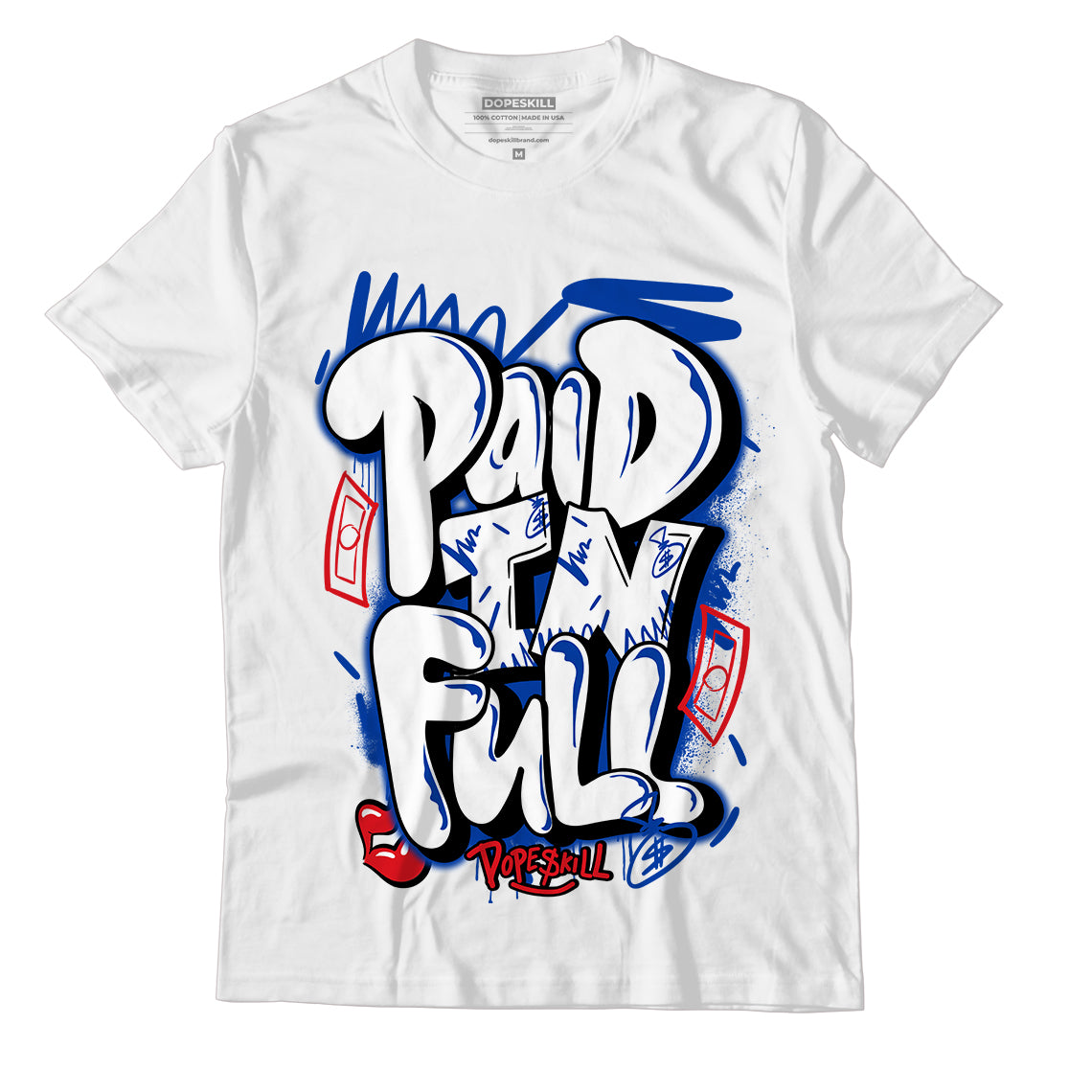 Question Mid Blue Toe DopeSkill T-Shirt New Paid In Full Graphic - White 