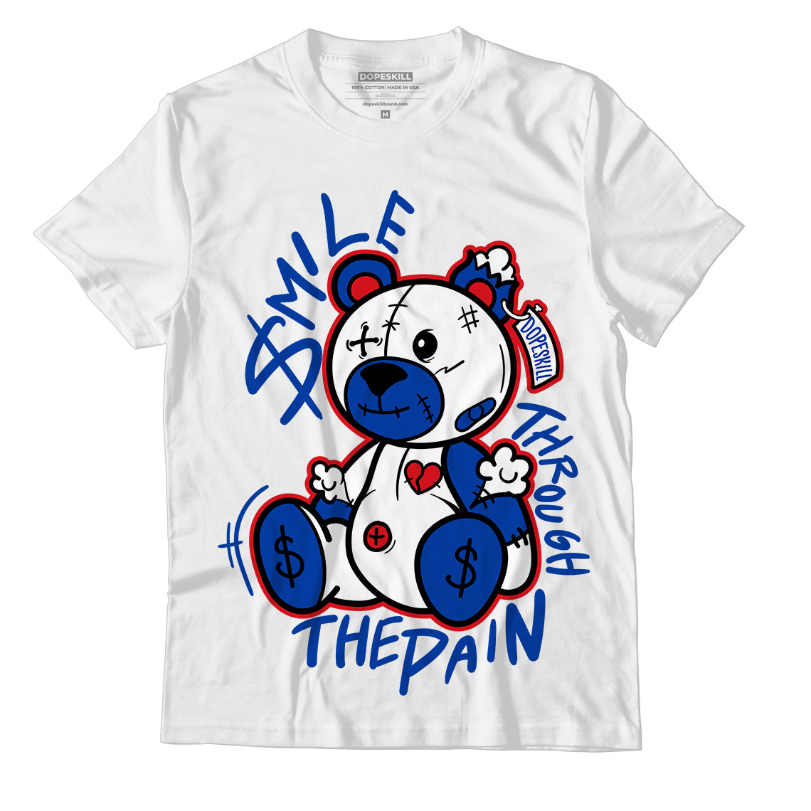 Question Mid Blue Toe DopeSkill T-Shirt BEAN Graphic - White 