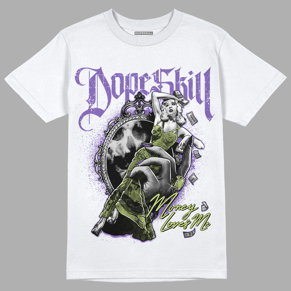 Canyon Purple 4s DopeSkill T-Shirt Money Loves Me Graphic - White 