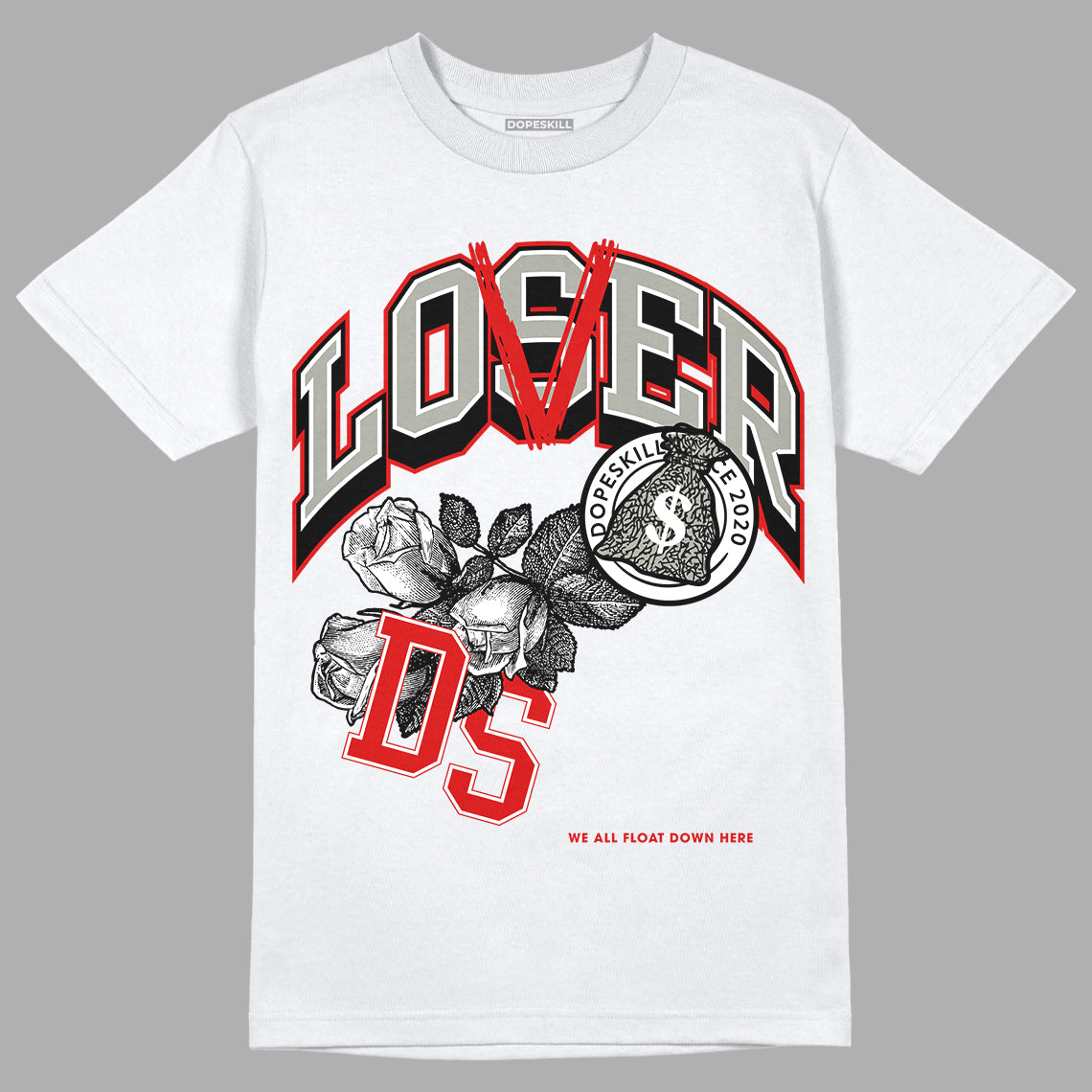 Fire Red 3s DopeSkill T-Shirt Loser Lover Graphic - White 