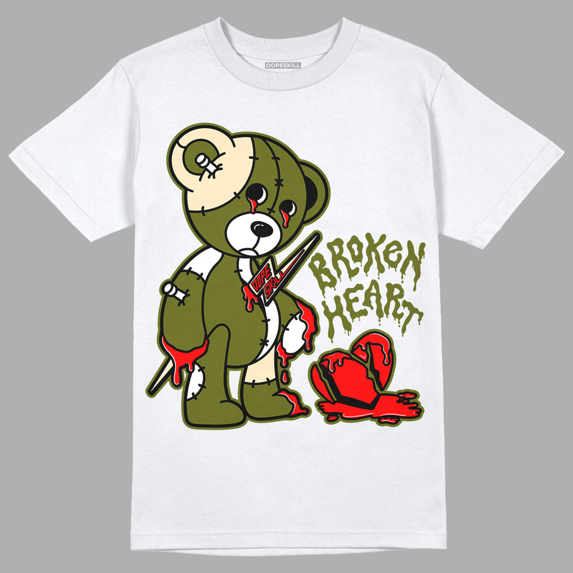 Travis Scott x Jordan 1 Low OG “Olive” DopeSkill T-Shirt Broken Heart Graphic Streetwear - White