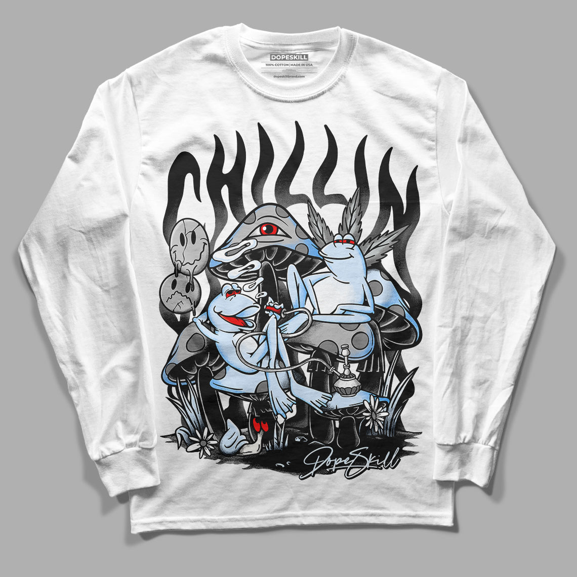 Black Metallic Chrome 6s DopeSkill Long Sleeve T-Shirt Chillin Graphic - White