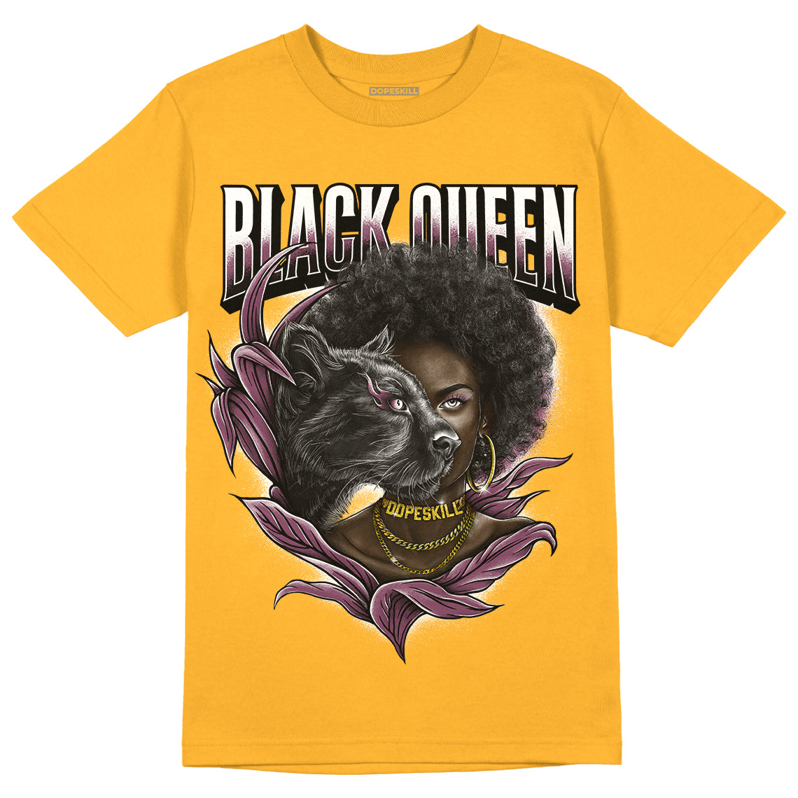 Brotherhood 1s High OG DopeSkill University Gold T-shirt New Black Queen Graphic