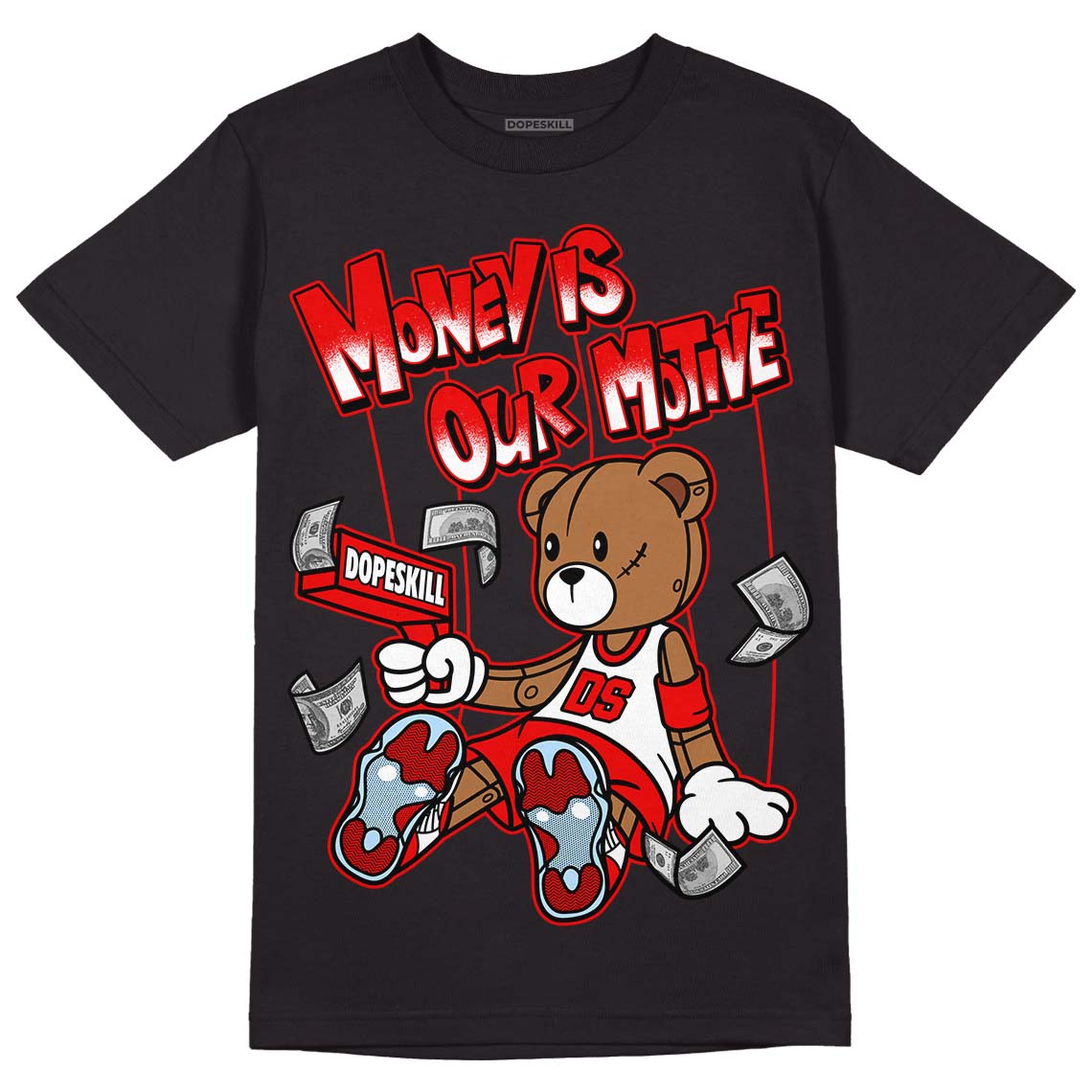 Cherry 11s DopeSkill T-Shirt Money Is Our Motive Bear Graphic - Black