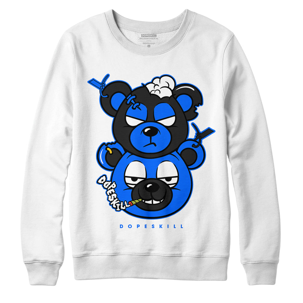 Yz 350 Boost V2 Dazzling Blue DopeSkill Sweatshirt New Double Bear Graphic - White 