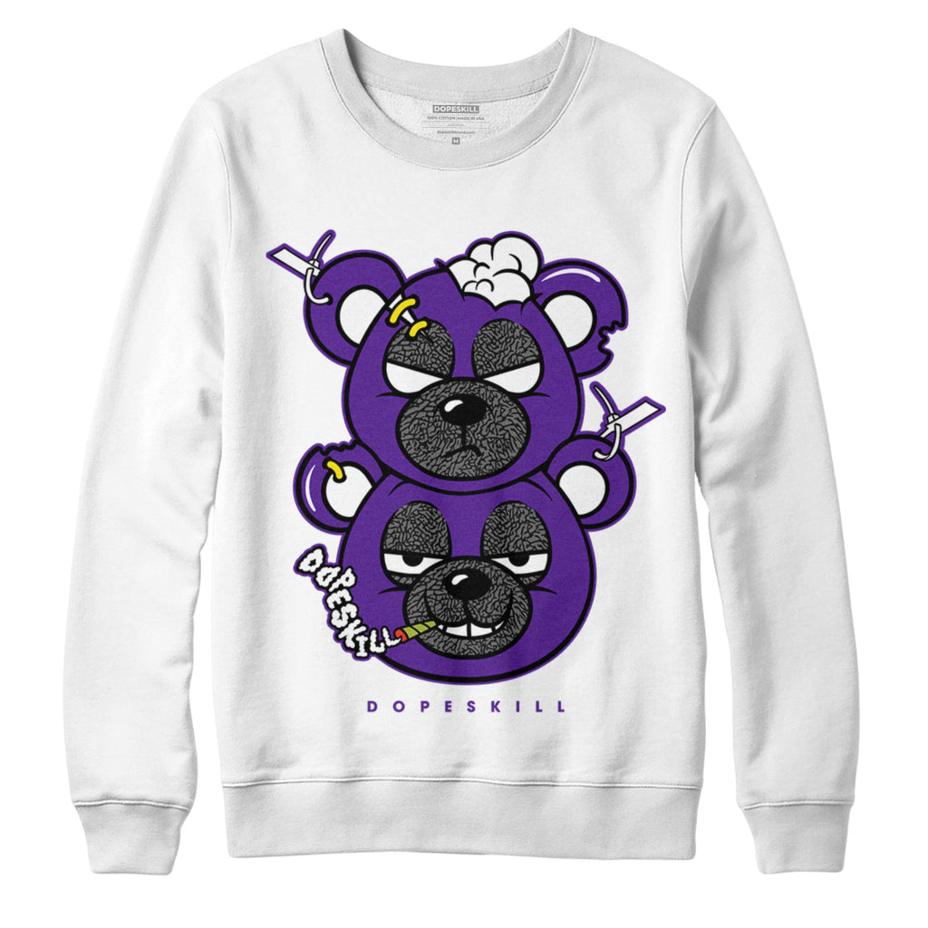 Jordan 3 Dark Iris DopeSkill Sweatshirt New Double Bear Graphic - White 