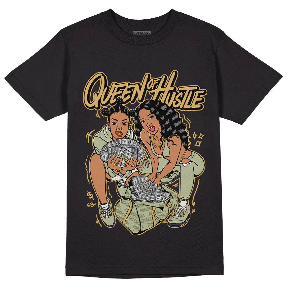 Jordan 5 Jade Horizon DopeSkill T-Shirt Queen Of Hustle Graphic - Black