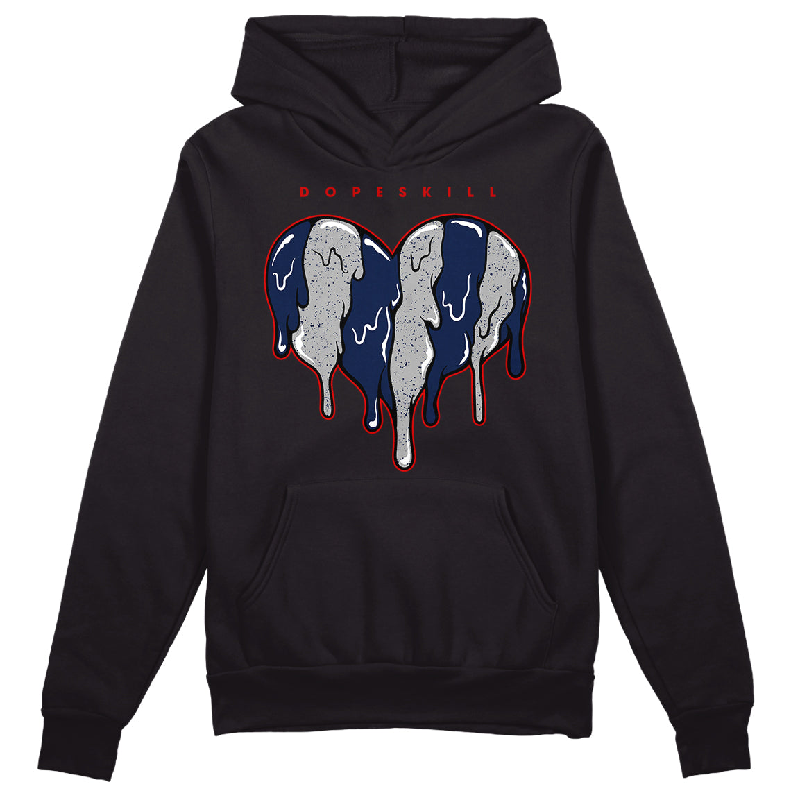 Midnight Navy 4s DopeSkill Hoodie Sweatshirt Slime Drip Heart Graphic - Black