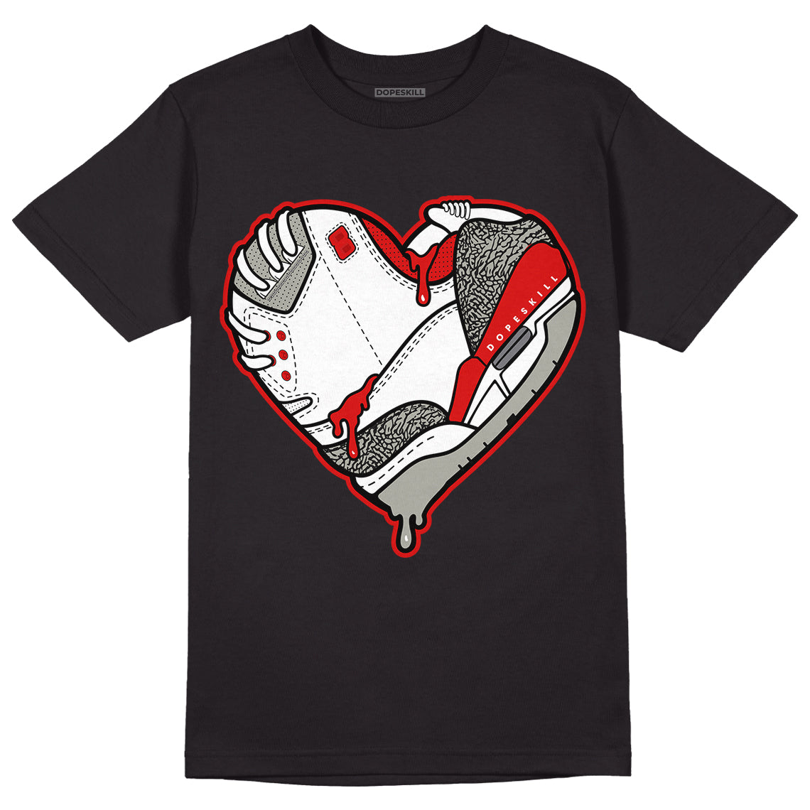 Fire Red 3s DopeSkill T-Shirt Heart Jordan 3 Graphic - Black