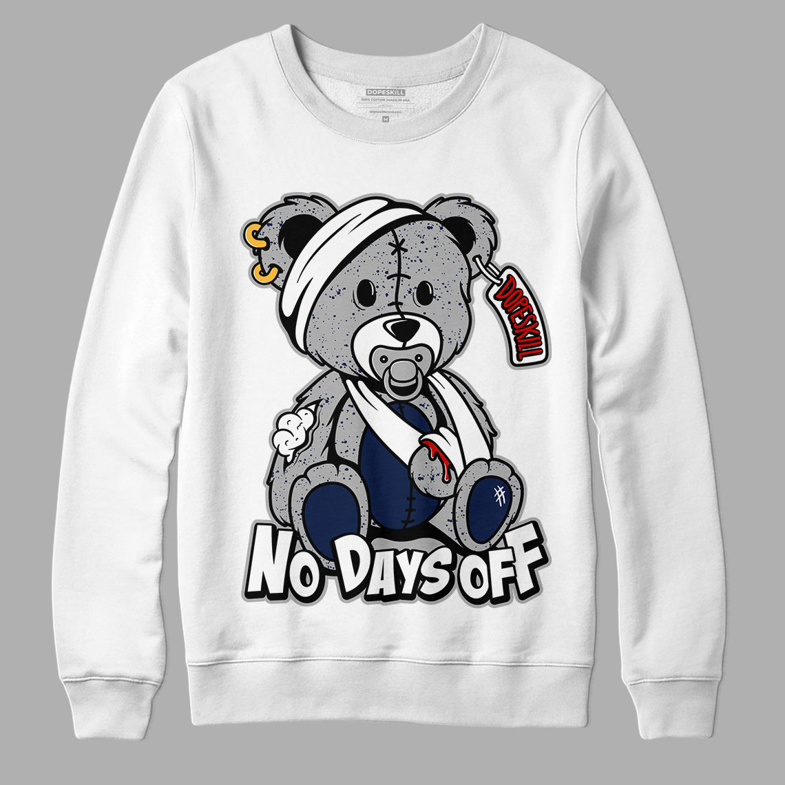 Midnight Navy 4s DopeSkill Sweatshirt Hurt Bear Graphic - White